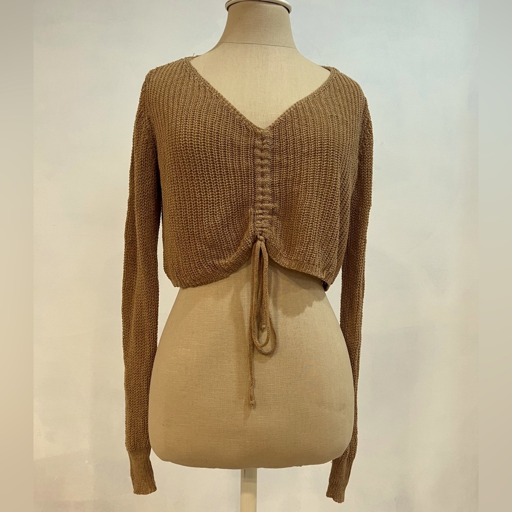 Crochet Knit Cinched Crop Sweater